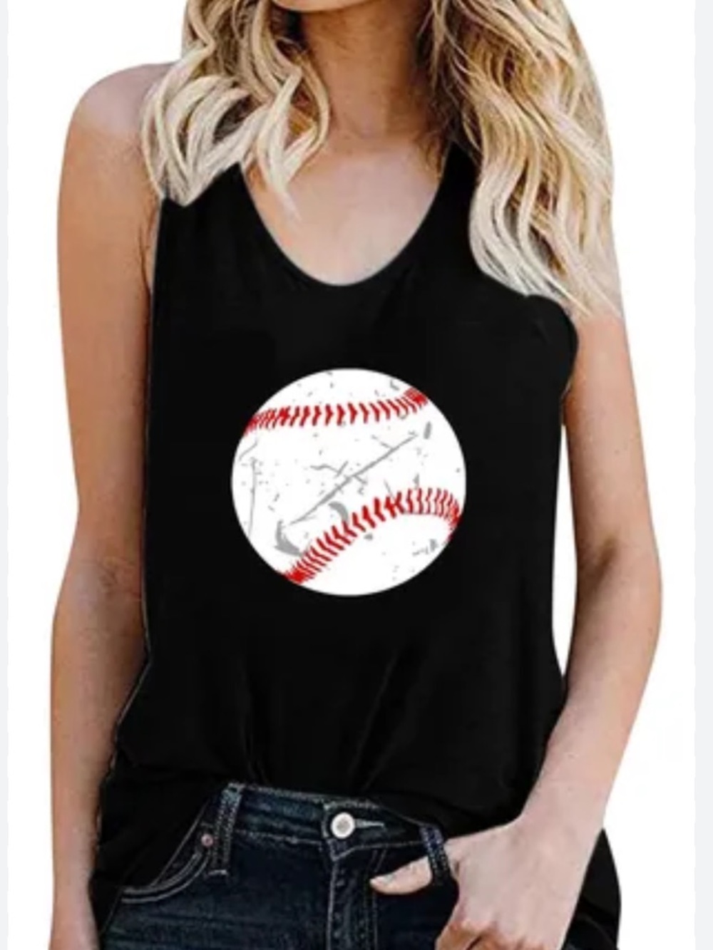 Black Tank Top with Distressed Baseball Graphic, Size XLarge, NWT